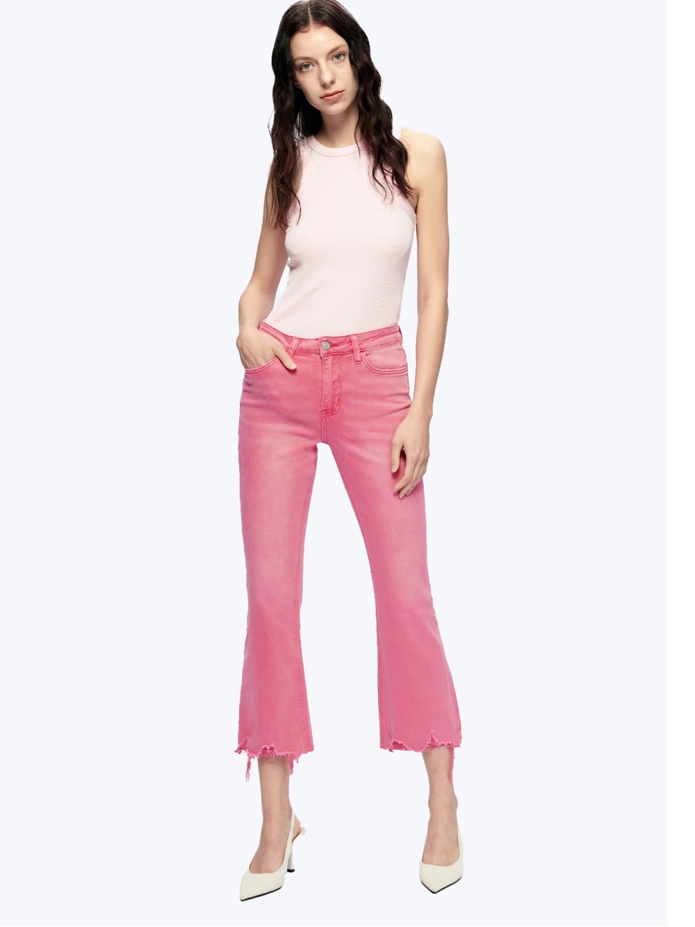 Bayeas High Rise Crop Flare Women's Pink Jeans Size 28